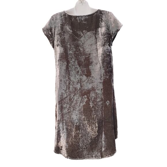 Soft Surroundings Floral Embroidered Velvet V-Neck Shift Dress Gray Womens PXS - Picture 2 of 9